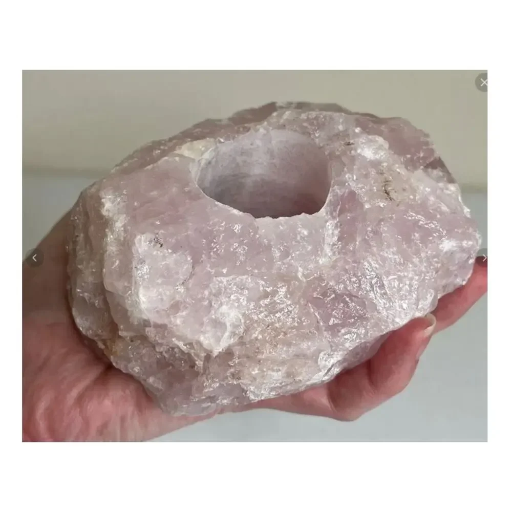 Large Natural Rose Quartz Crystal Candle Holder Tea Light Holder Made in Brazil